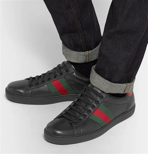 gucci ace snakeskin-trimmed leather sneakers|Gucci ace embellished leather sneakers.